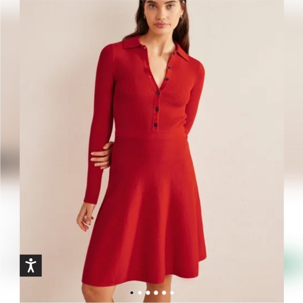 Boden Red Long-Sleeve Polo Mini Dress